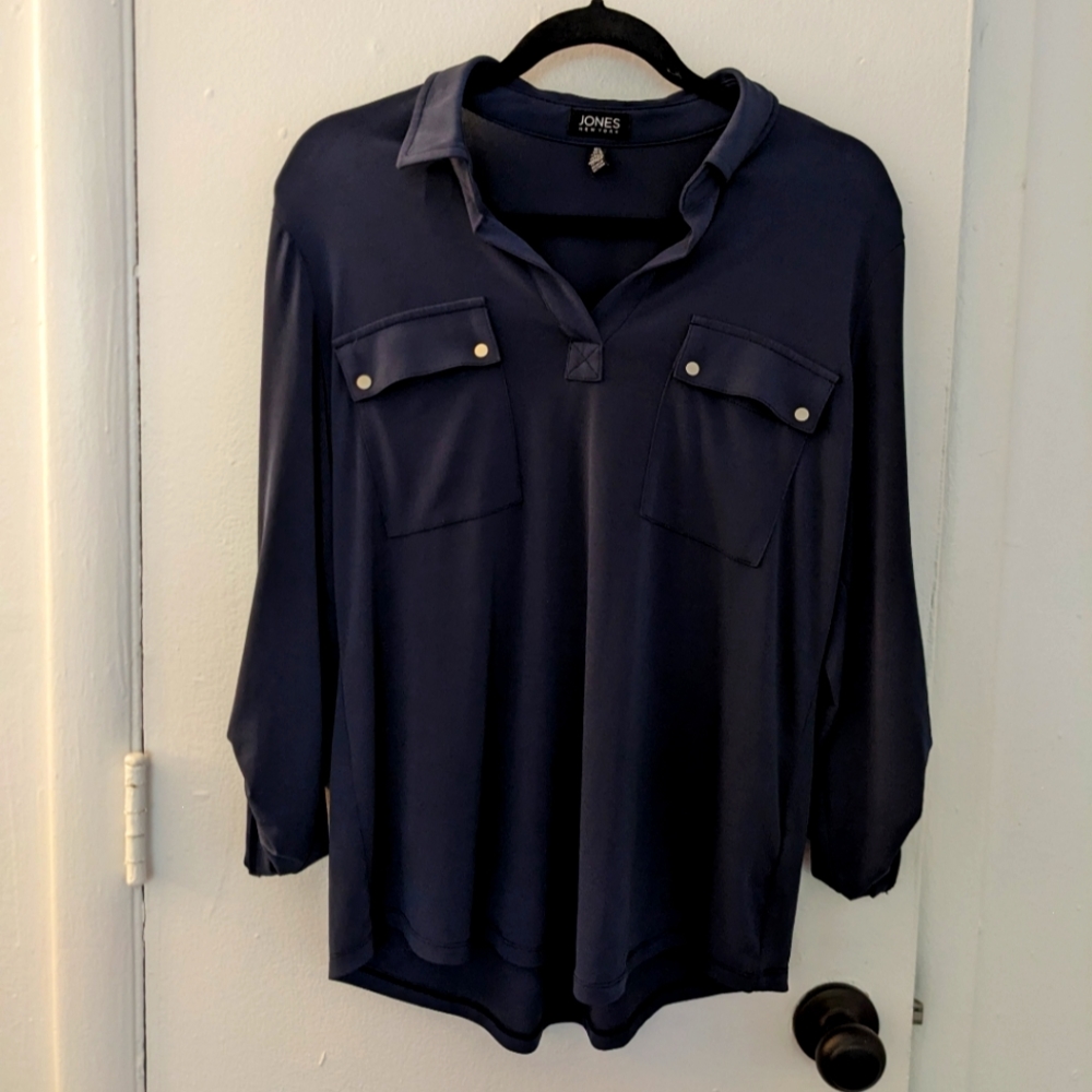 Jones New York Business Casual blouse 3/4 sleeve Gray Large